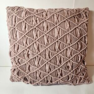 Urban Barn Macrame Throw Pillow Mauve Boho Textured Square Accent 18x18 Rose